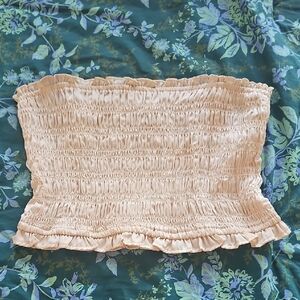 Free People Cream Smocked Top